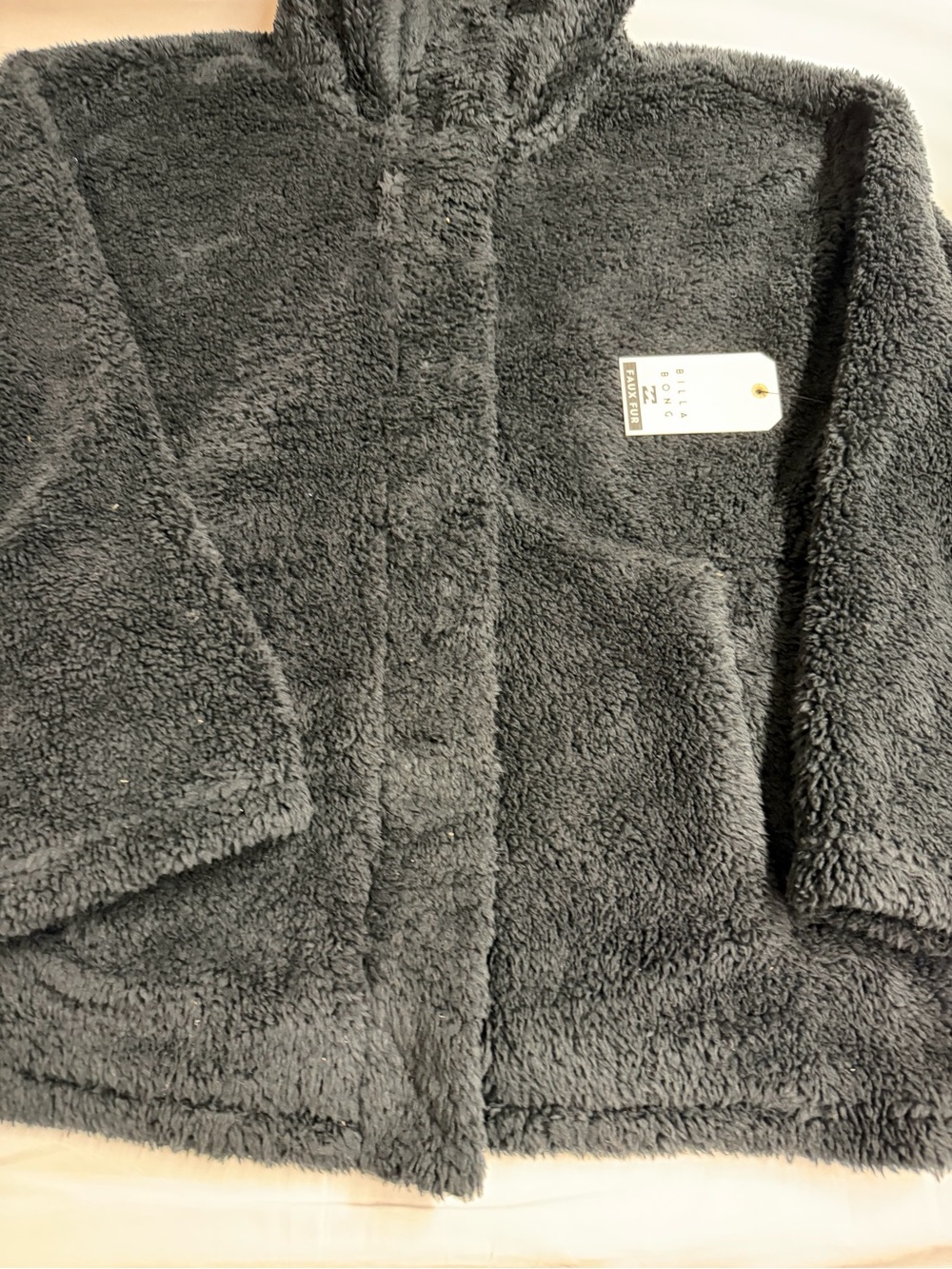 Billabong Plush Hooded Faux Fur Jacket - Charcoal